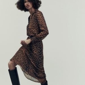 Zara limited edition belted animal print midi dress